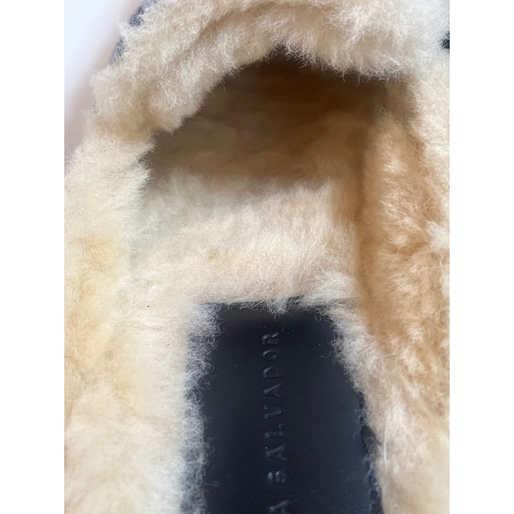 FREDA SALVADOR Temi Shearling Lined Mules Black Leather Penny Loafer Slides 9.5 - Picture 8 of 9